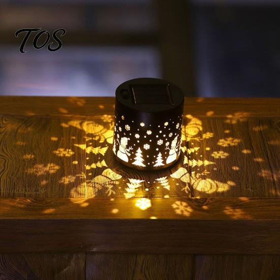 Christmas Party Decorative Projection Solar Light, Snowman Santa Waterproof Metal Wall Lantern, Powered Festive Snowflake Pattern Lighting Warm White