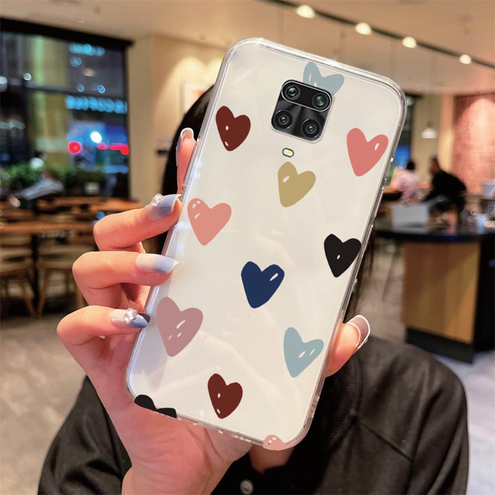 Love Heart Transparent Phone Case For Xiaomi Redmi Note 8 9 9S Pro Max 8T 9A 9C 9T Clear Non-Yellowing Shockproof Women Cover