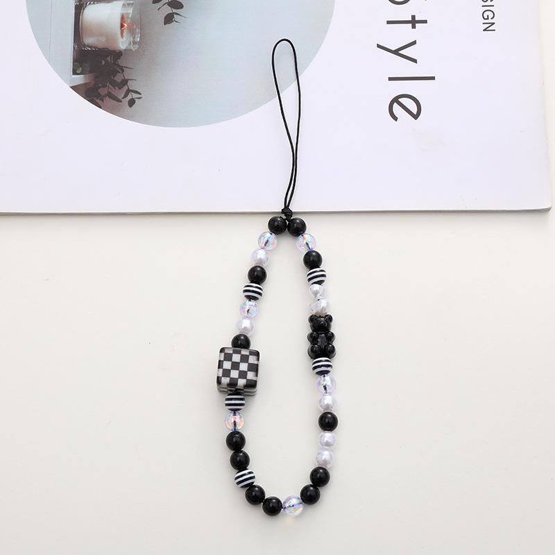 Colorful Bear Cartoon Phone Case Lanyard with Square Plaid Electroplating