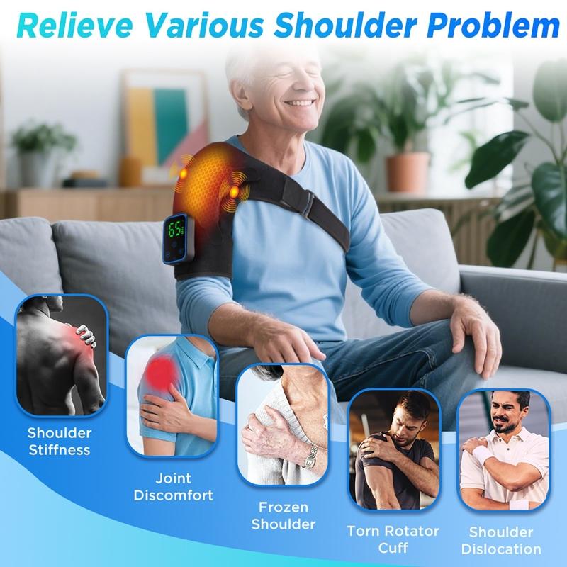 Portable Electric Shoulder Massager with Vibration and Graphene Heating Wireless APP Control Hot Compress Therapy Pad Removable Design