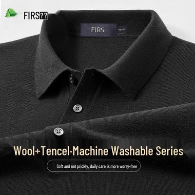 Shanshan Men's Machine Washable Wool Blend Long-Sleeve Polo Shirt
