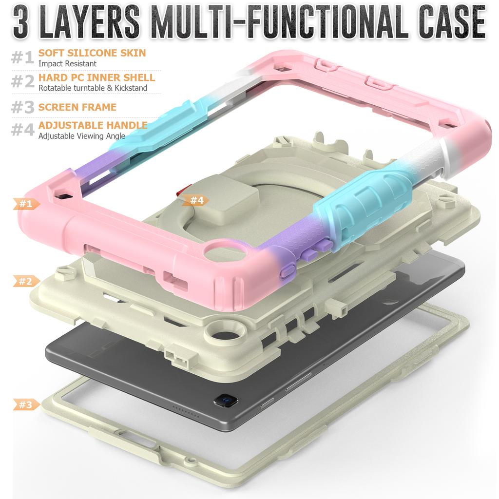 Rotating Stand Heavy Duty Case For Samsung Galaxy Tab A7 Lite 8.7 2021 SM-T220 SM-T225 SM-T225N SM-T227U With Handle Grip Cover