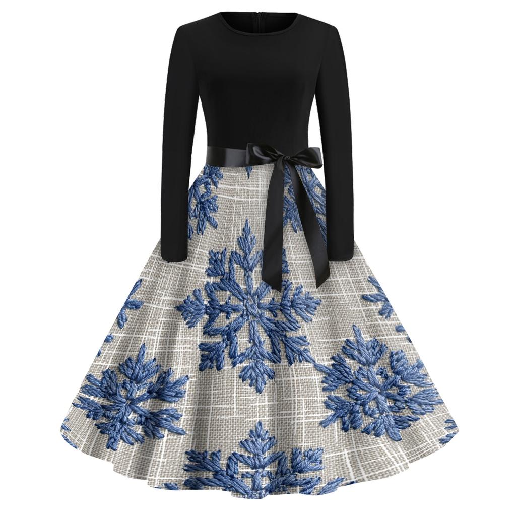 Women's Trendy Casual Long Sleeve Neck Halloween Print Dress