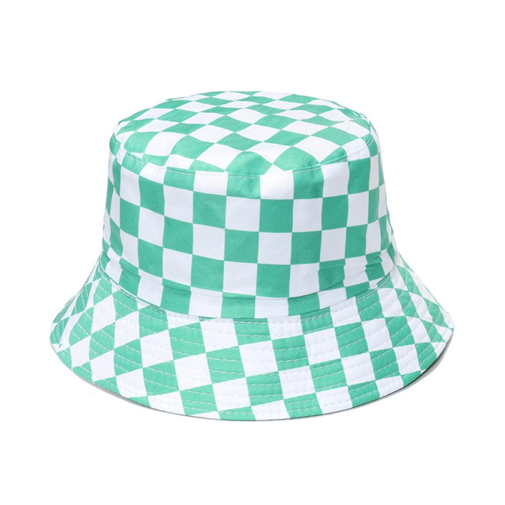 Sunscreen Fishing Hat Checkerboard Plaid Pattern Casual Sunshade Packable Bucket Beach Cap