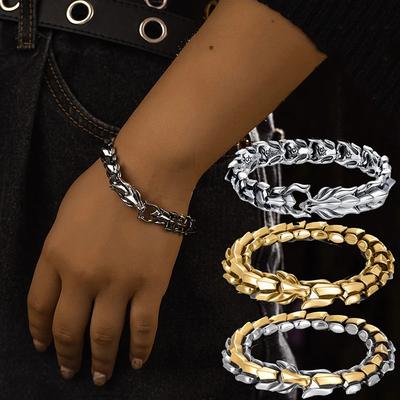 Hip Hop Dragon Head Bracelet Stainless Steel Men's Jewelry Retro Exaggerated Dragon Scale Design Unique Gift Accessories