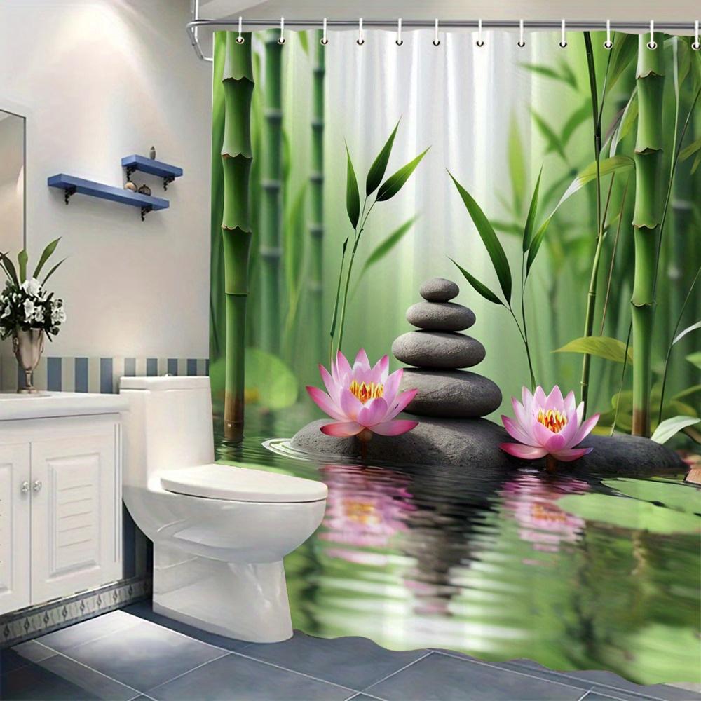 Enhance Your Bathroom with This Waterproof Shower Curtain Featuring Zen Stones and Lotus Flowers for a Calm Ambiance