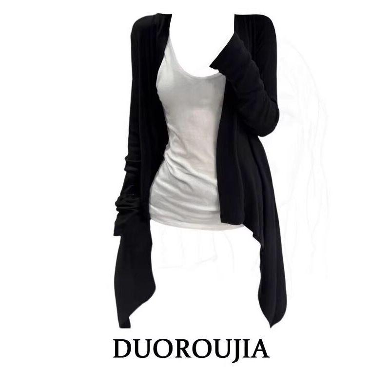 

Plus Size Women s Clothing Chubby Girl Asymmetrical Hem Knitting Cardigan Elegant Laid-Back Figure Flattering Simple Camisole Vest Two-Piece Set White Vest [Free Shipping Insurance] 2XL
