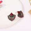 Retro Bohemian Ruby & Crystal Fan-Shaped Earrings - European & American Ethnic Style