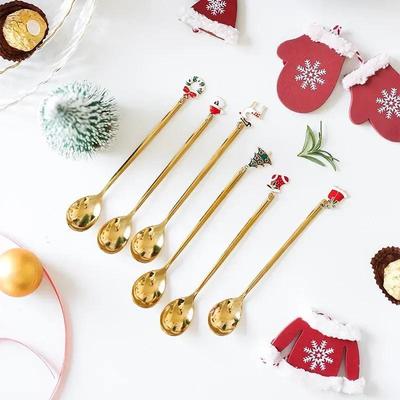 6 Pcs New Creative 6-piece Set Of Stainless Steel Christmas Spoons Christmas Party Tableware Decorations