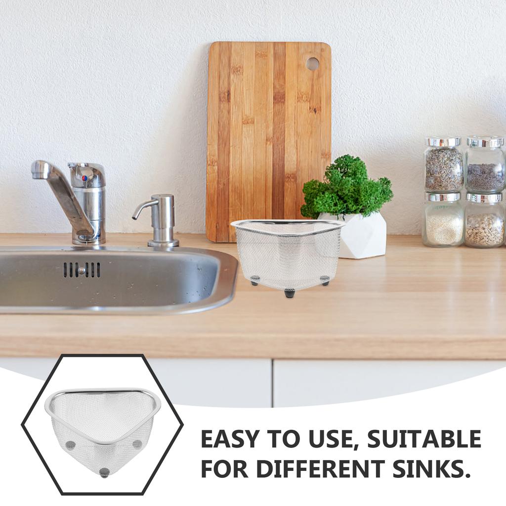 1pc Sink Triangle Drain Basket Stainless Steel Kitchen Residue Filter Net Basket Leakage Wash Vegetable Basket Storage Shelf