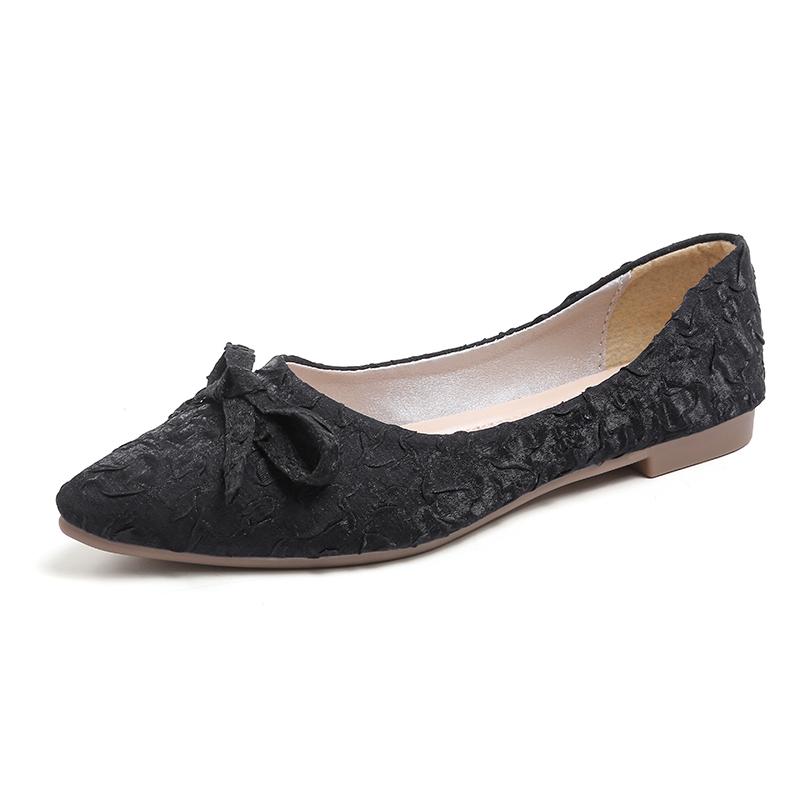 Low Top Shoes Summer New Pointed Head Shallow Mouth Cloth Surface Butterfly Knot Soft Sole Anti-slip Wear-resistant Flat Shoes