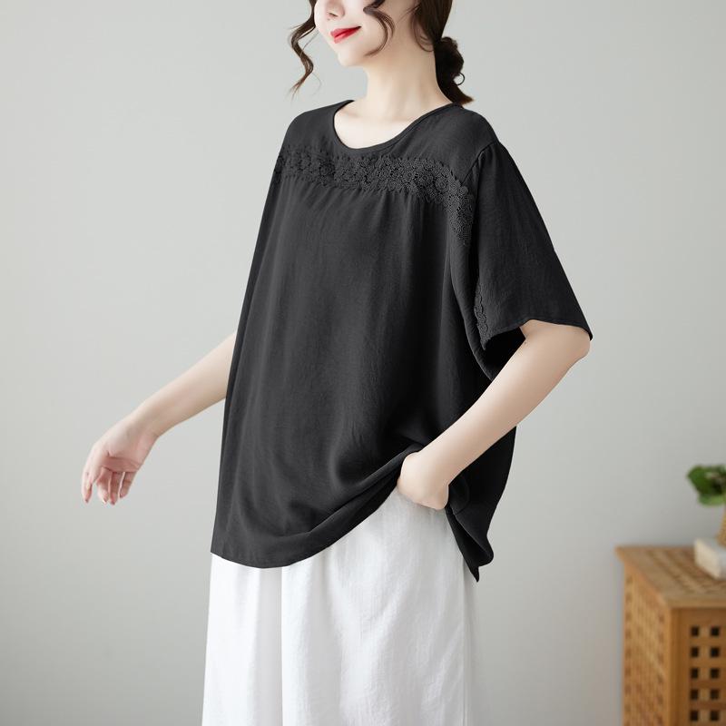 

Chic Crochet Lace Patchwork Loose Plus Size T-shirt for Women Plus Size