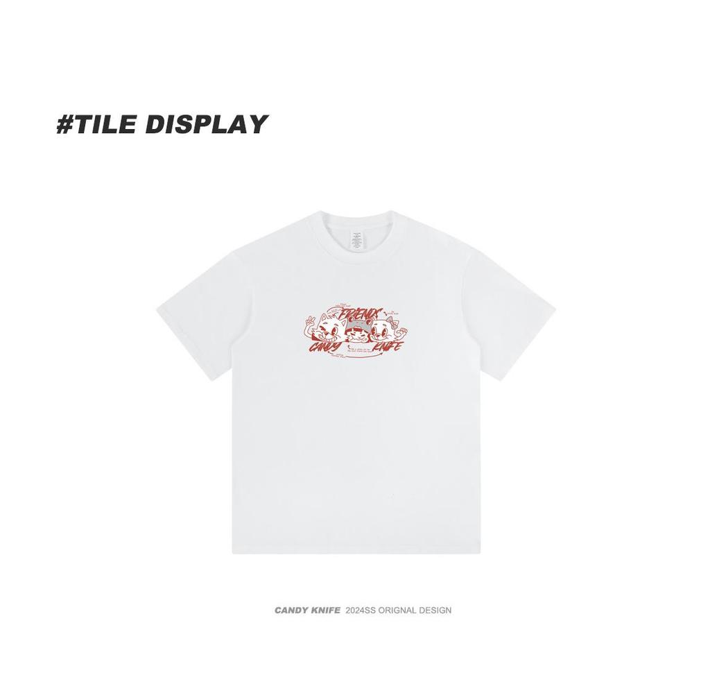 Trendmarke Japanischer Stil Lockerer Schnitt Cartoon Anime Print Baumwolle Unisex T-Shirt