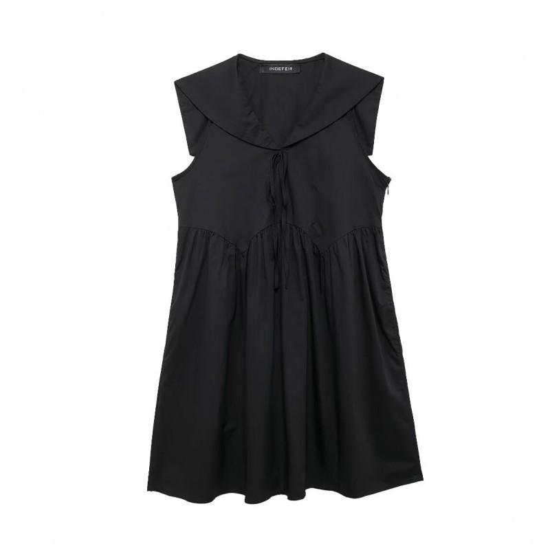 

European American Women s Clothing Summer Black Navy Collar Sleeveless Short Dress L чорний