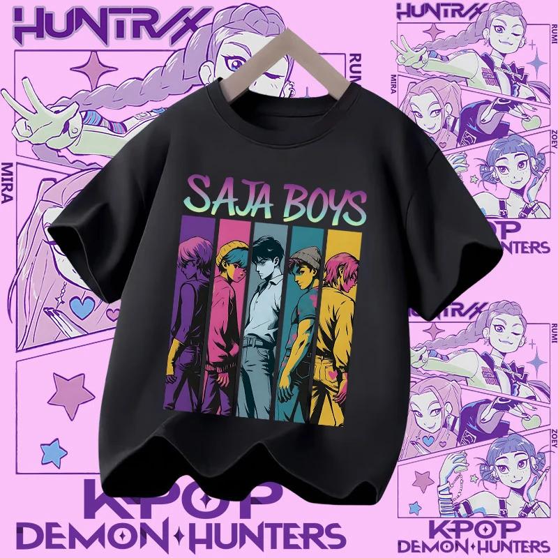 2026 new summer short-sleeved boys' casual shirt Polyester T-shirt for children aged 1-12, girls' sports shirt, K-pop Demon Hunter