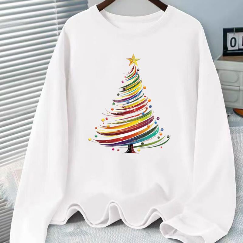 (Asian Size) Tree Cute Lovely Print T Shirt Christmas New Year Graphic Tee Women Autumn Winter Casual Fashion Top Clothing Long Sleeve T-shirts