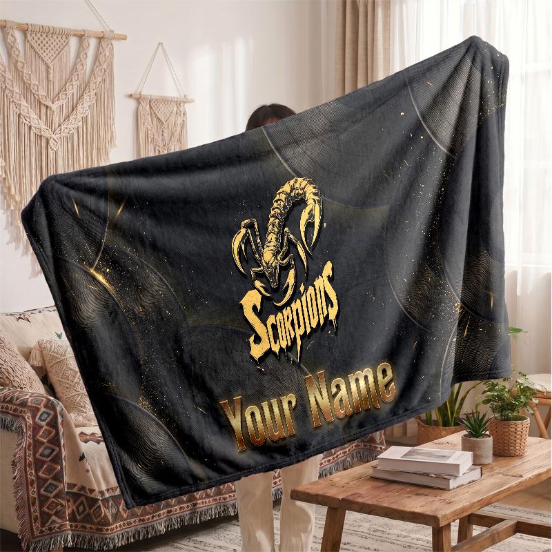 Scorpions Flannel Blanket, Custom Name Text Personalized Soft Throw Blanket Home Decor Gift