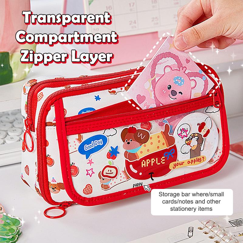 Cute Cartoon Puppy Pencil Case Multilayer Large Multi-Functional Mechanism Kawaii Student Pencil Box Stationery Storage Box