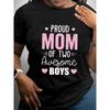 Women Proud Mom of Two Print T-Shirt Pink Letter Icon Round Neck Short Sleeve Spring Summer Mom Gift Casual Top