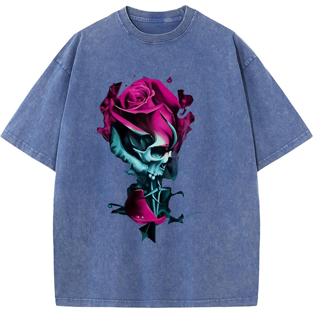 Washed Old High Quality T-shirt Men Casual Cotton Short Sleeve T-shirts Hip Hop Streetwear Men Washed T-shirts