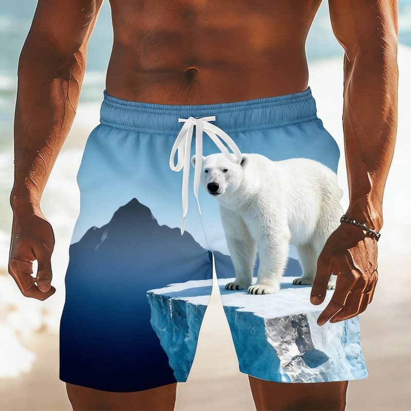 Men's Classic Retro Wild Animal Print Casual Shorts - Eagle Cougar Polar Bear Tiger Rhino Print Beach Shorts For Summer Vacation