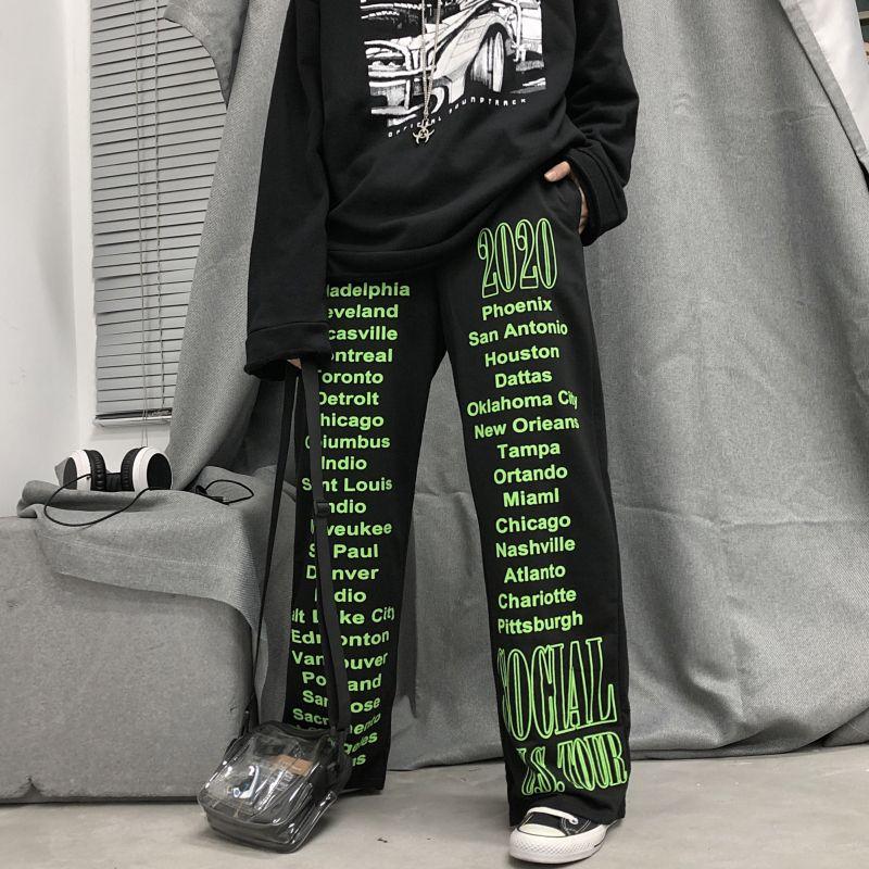 Women's Fashion Sweatpants Korean Version Retro Versatile Loose Letter Casual Ins Men and Women Couples Waist Wide Leg Trousers