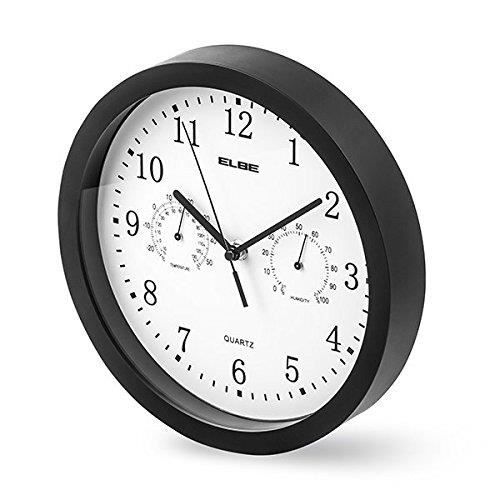 Horloge Murale - ELBE - RP-1005-N - 25 Cm - Thermomètre - Hygromètre - Noir