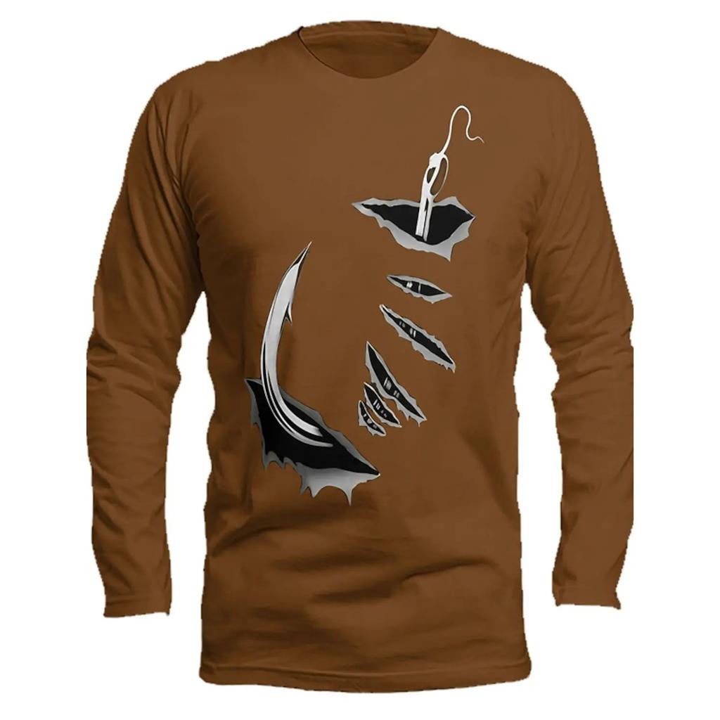 Frühlings- und Herbst-Rundhals-Oberteil mit 3D-Fischdruck, modische lässige Herren-Langarm-T-Shirts