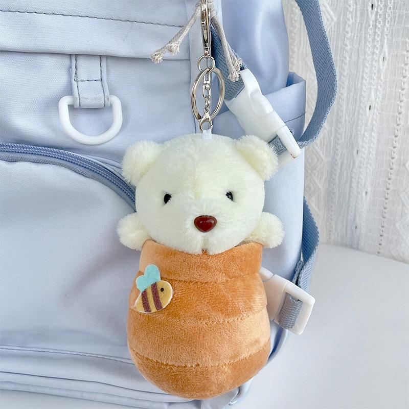 Cute Plush Honeypot Bear Doll Keychain Student Backpack Pendant Creative Car Key Accessories Gift