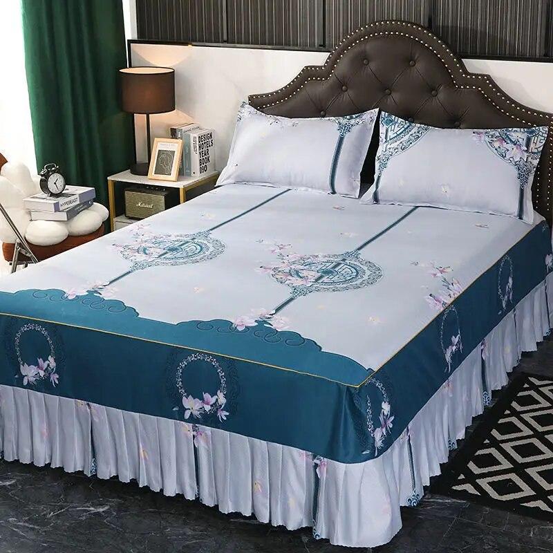 3 Pcs Classic Bed Skirt Princess Style Cotton Sheet Set Plain Bedspread for Bed Queen King Size Bed Cover with Pillowcases