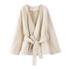 Cappotto di Lana da Donna Spesso Largo Corto Trench con Cintura Davanti Aperto