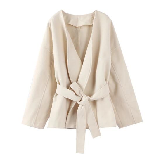 Cappotto di Lana da Donna Spesso Largo Corto Trench con Cintura Davanti Aperto