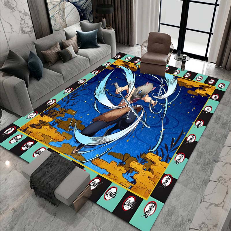 Cute cartoon Kimetsu no Yaiba rug, suitable for playrooms, bedrooms, living rooms, sofas, and other home décor; non-slip rug for