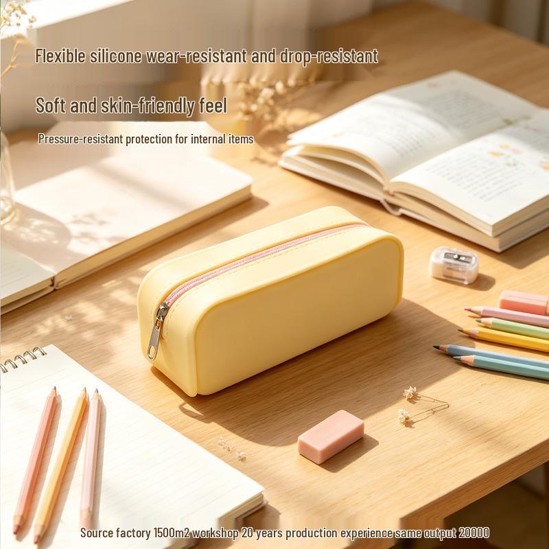 Compact Rectangular Silicone Pencil Case & Desk Organizer