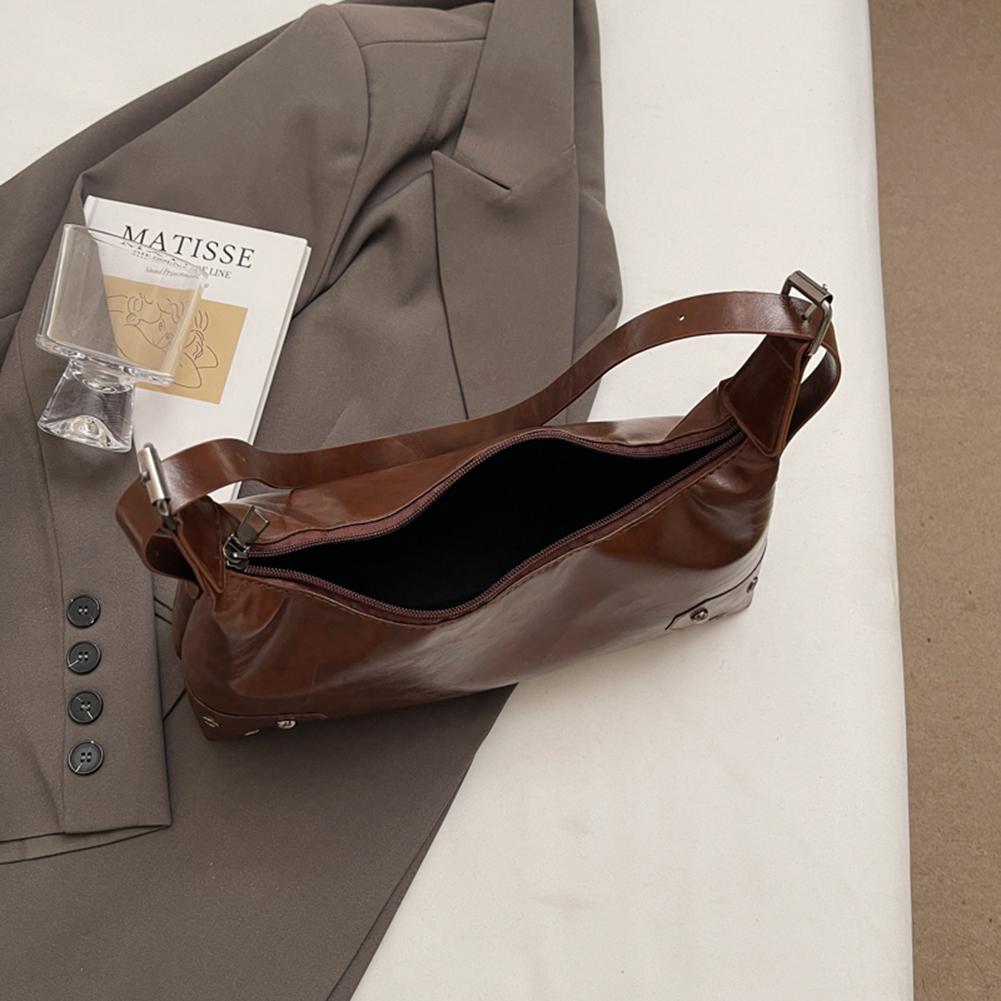 Women Retro Rivet Shoulder Bag PU Leather Metal Stud Handbag Large Capacity Soft Leather Armpit Bag Fashion Ladies Underarm Bag