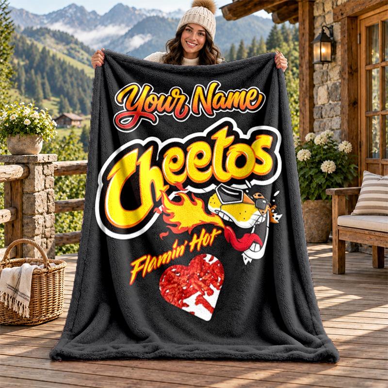 Cheetos Hot Snack Custom Name Flannel Blanket Personalized Soft Warm Plush Throw Blanket Customized Gift for Family Friends