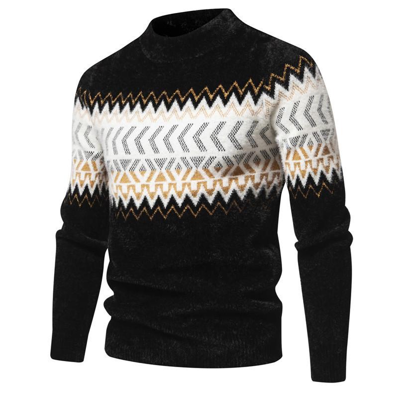Hot Selling Autumn and Winter New Printed Crew Neck Sweater Men's Bottom Knitted Sweater Sweater