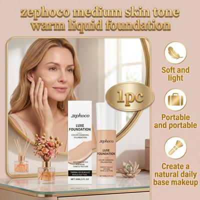 Zephoco Medium-skin Tone Warm Liquid Foundation Is Soft and Light, Fits the Skin, and Is Portable To Create a Natural Daily Base Makeup 30ml