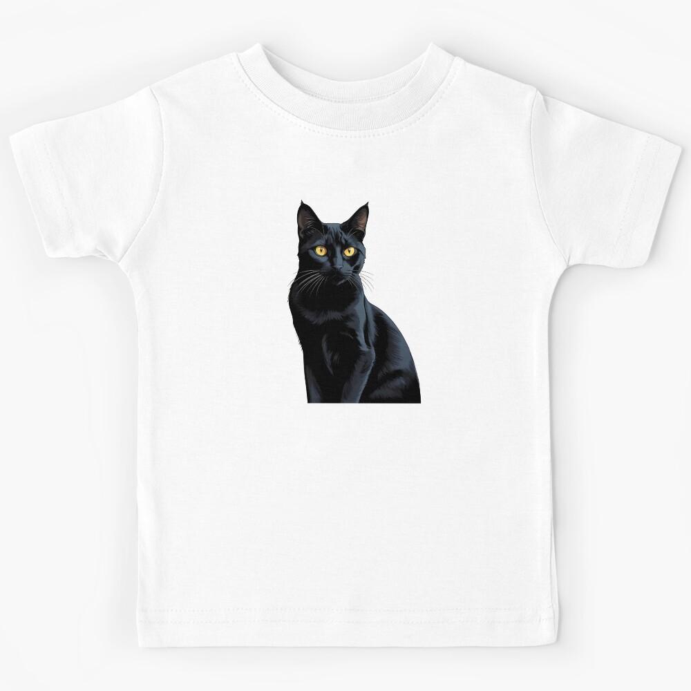 Midnight Mystery: Glowing Eyes Black Cat Kids T-Shirt 170