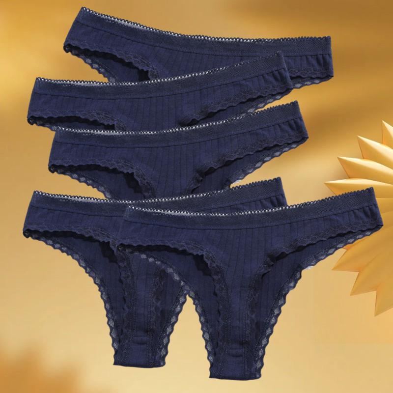 5PCS/Set Solid Color G-Strings Women Cotton Panties Sexy Lingerie Sports Striped Panty Low RiseThin Style Breathable Underpants