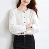 Pure Cotton Embroidered Shirt for Women Long Sleeves Summer New Thin Top Temperament Lady Round Neck Shirt