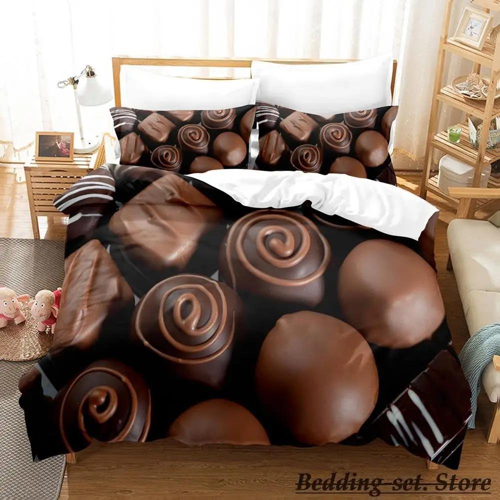 Chocolate Pattern Bedding Set Single Twin Full Queen King Size Anime Duvet Cover for Adult Kid Bedroom