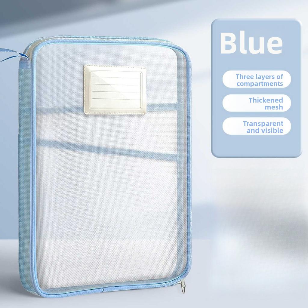 A4 Book Bag for School Double Layer Mesh Organizer Large Capacity Student Essentials Textbooks Folders Storage School Supplies