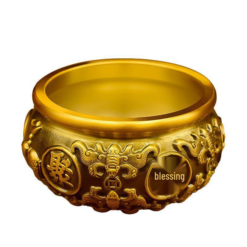 Brass Copper Yuanbao Rice Jar Ornament: Wealth-Attracting Handicraft Decoration for Living Room