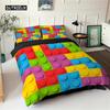 Toy Print Duvet Cover Set Dot Building Blocks Comforter Cover Microfiber Bedding Set Colorful Geometric Bricks Game Quilt Cover