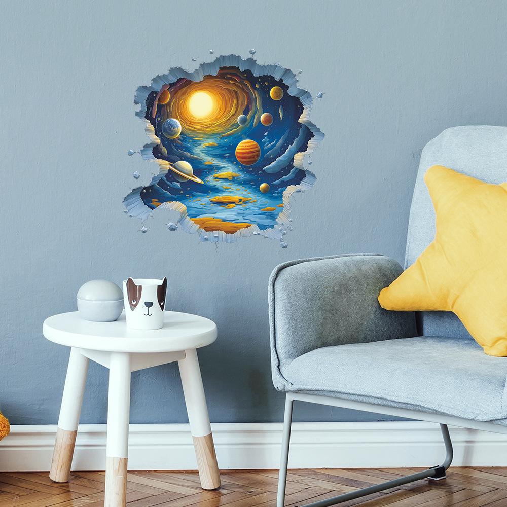 Cartoon Galactic Space Adventure Wall Sticker Educational & Inspiring Self-Adhesive Removable Decor for Study Room Boys Room Kids Room