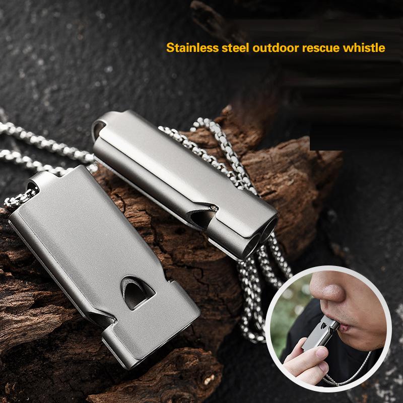 Stainless Steel Double-Tube Outdoor Camping Emergency Whistle Portable Outdoor Tools EDC Whistle Emergency Multi Tool