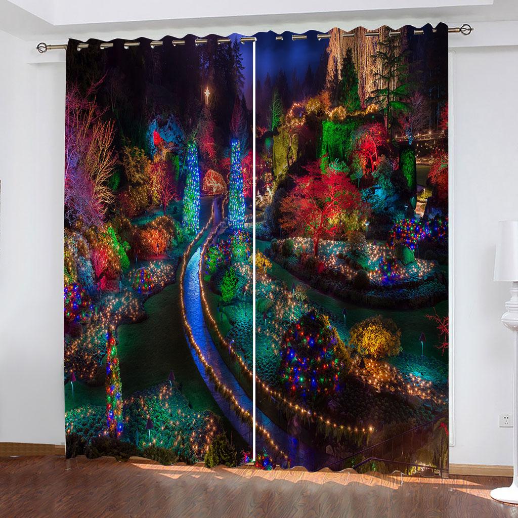 Ready-made Natural Senery Forest Sunset Thin Window Curtains For Kids Bedroom Living Room Bathroom Kicthen Door Hall Home2Pieces