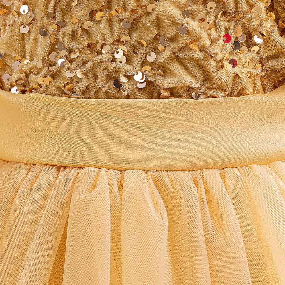 European & American Girls' Sequin Puffy Princess Dress with Bubble Sleeves for Catwalk and Evening Events