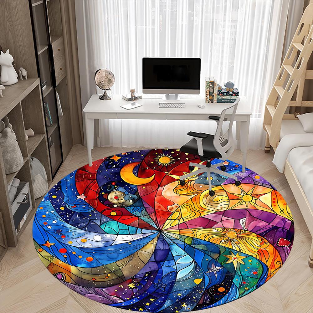 1pc Starry Night Celestial Office Round Area Rug, Indoor Mat Suitable For Office, Under Office Chairs Bedroom Living Room Home Decor, Room Deco
